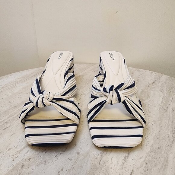 ON 34th Shoes - On 34th Womens Gaiaa Bow Block-Heel D Navy Stripe Fabric 10.5M - A014 \13